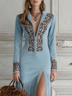 Maristella | Embroidered Fringe Maxi Dress